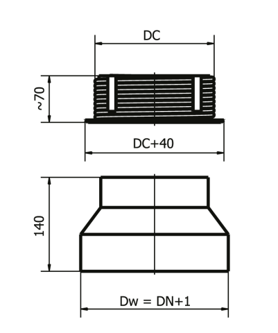 Napojenie redukčné do keramického komína pod uhlom 90°, z d150 na komín o d160mm