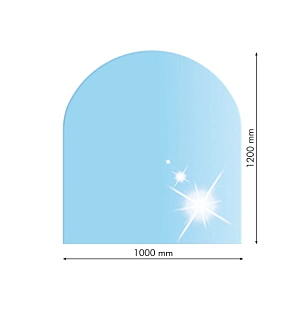 Sklo pod kachle oblúk, 100x120cm, fazeta 20mm, hrúbka 8mm, kalené sklo
