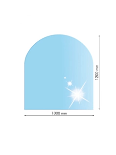 Sklo pod kachle oblúk, 100x120cm, fazeta 20mm, hrúbka 8mm, kalené sklo