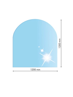 Sklo pod kachle oblúk 120x130cm, fazeta 20mm, hrúbka 8mm, kalené sklo