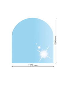 Sklo pod kachle oblúk 120x130cm, fazeta 20mm, hrúbka 8mm, kalené sklo