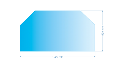 Sklo pod kachle šesťuholník, 100x55cm, fazeta, hrúbka 6mm, kalené sklo