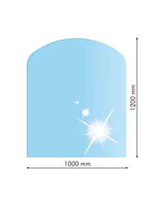 Sklo pod kachle skosený oblúk, 100x120cm, fazeta 20mm, hrúbka 8mm, kalené sklo