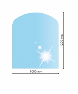 Sklo pod kachle skosený oblúk, 100x120cm, fazeta 20mm, hrúbka 8mm, kalené sklo