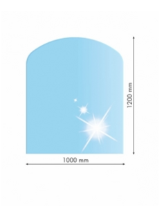 Sklo pod kachle skosený oblúk, 100x120cm, fazeta 20mm, hrúbka 8mm, kalené sklo