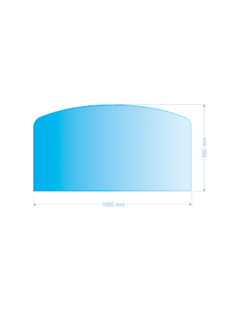 Sklo pod kachle skosený oblúk, 100x55cm, fazeta, hrúbka 6mm, kalené sklo