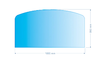Sklo pod kachle skosený oblúk, 100x55cm, fazeta, hrúbka 6mm, kalené sklo