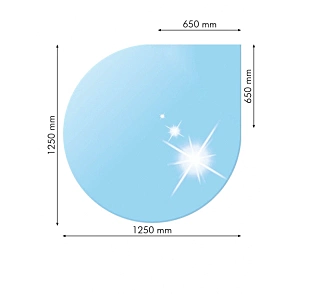 Sklo pod kachle slza, 125x125cm (65x65cm), fazeta 20mm, hrúbka 6mm, kalené sklo